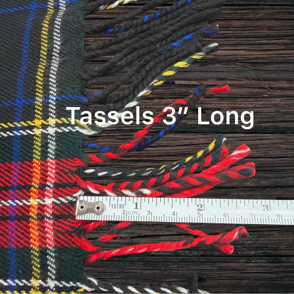 Christian Dior Cashmere Tartan Plaid Scarf Red Green Fringe Made England 54”